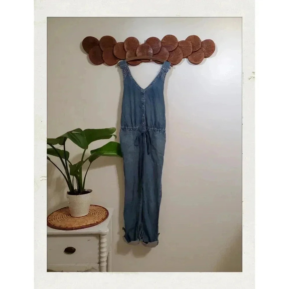 Holding HorsesAnthropologie Blue Eyelet Chambray Denim Jean Jumper Overalls